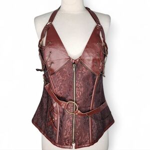 Alivila Y Steel Boned Retro Goth Steampunk Corset in Brown Size XXL